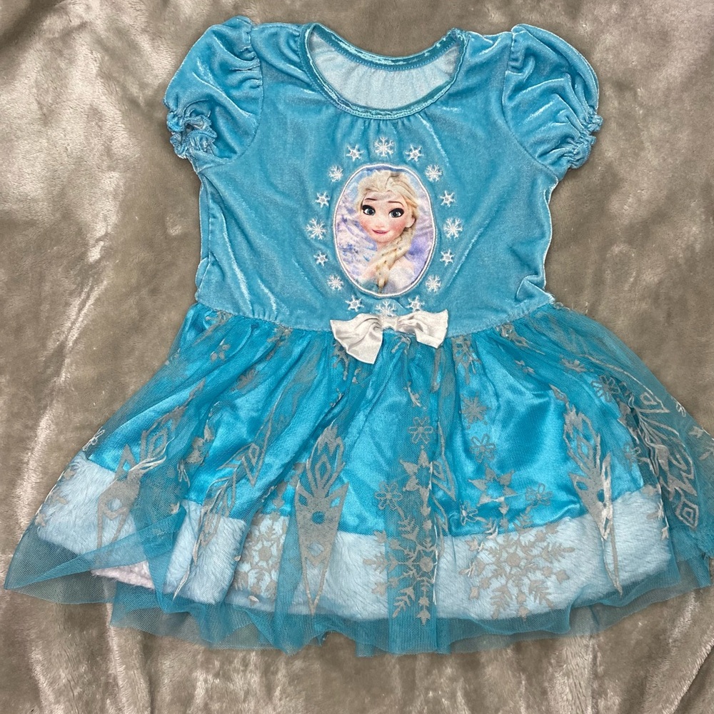 Frozen Elsa Dress with White Bow and Fur Trim - Size 18 Months
